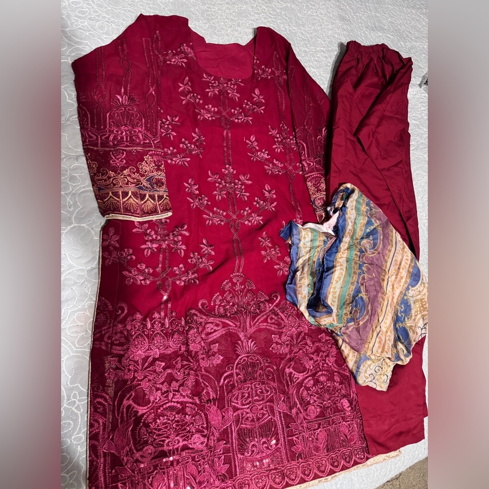 Elegant Red Embroidered Dress